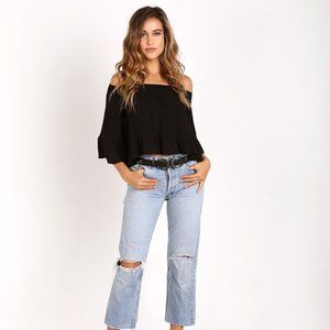 Shirley Ruffle Top in Black Cloud